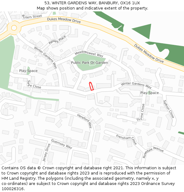 53, WINTER GARDENS WAY, BANBURY, OX16 1UX: Location map and indicative extent of plot