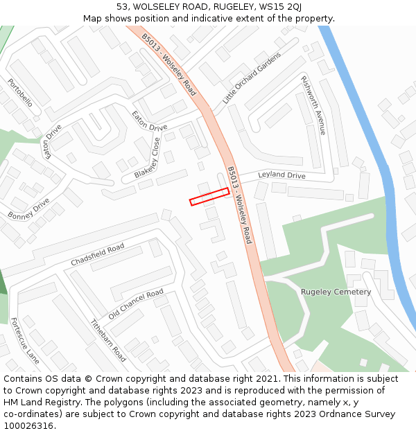 53, WOLSELEY ROAD, RUGELEY, WS15 2QJ: Location map and indicative extent of plot