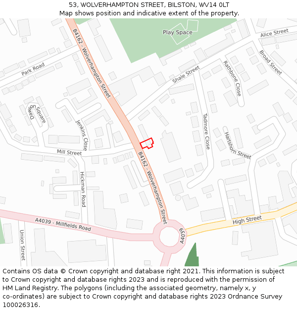 53, WOLVERHAMPTON STREET, BILSTON, WV14 0LT: Location map and indicative extent of plot