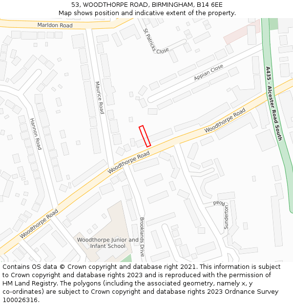 53, WOODTHORPE ROAD, BIRMINGHAM, B14 6EE: Location map and indicative extent of plot