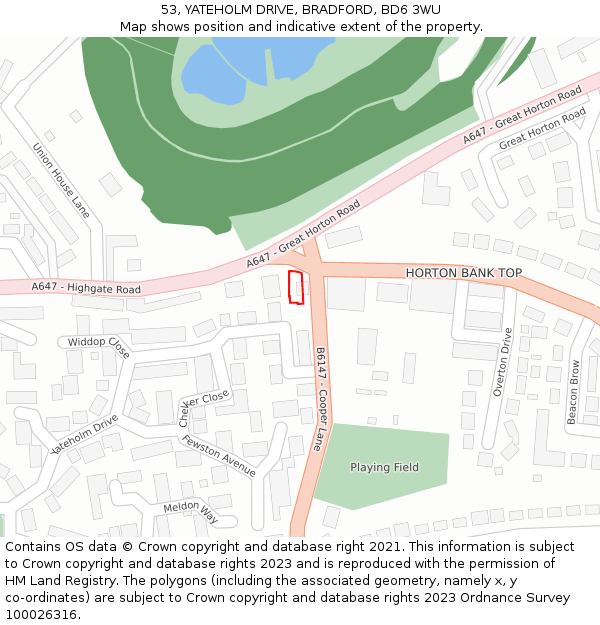 53, YATEHOLM DRIVE, BRADFORD, BD6 3WU: Location map and indicative extent of plot