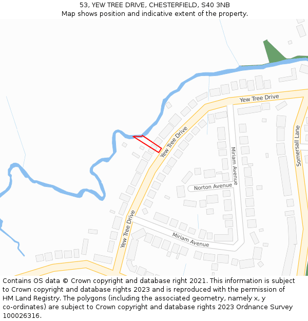 53, YEW TREE DRIVE, CHESTERFIELD, S40 3NB: Location map and indicative extent of plot
