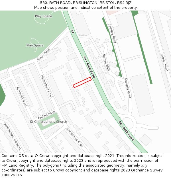 530, BATH ROAD, BRISLINGTON, BRISTOL, BS4 3JZ: Location map and indicative extent of plot