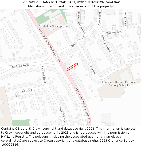 530, WOLVERHAMPTON ROAD EAST, WOLVERHAMPTON, WV4 6AP: Location map and indicative extent of plot