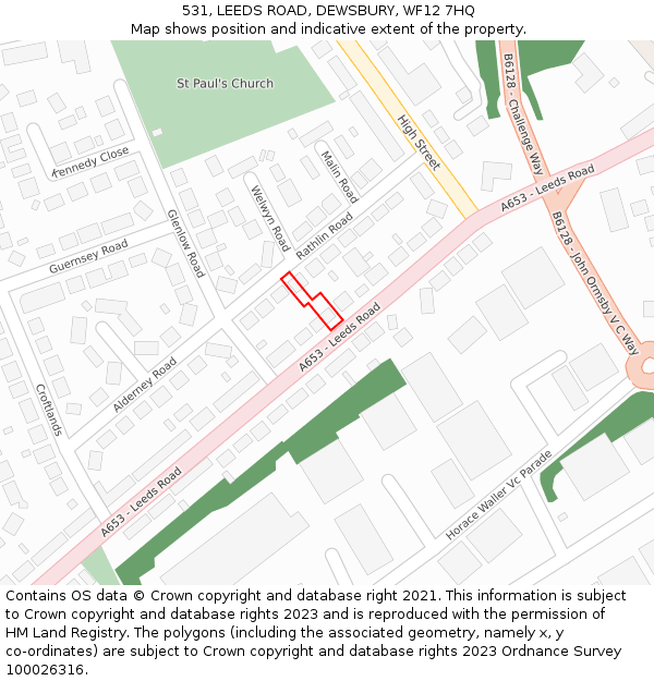 531, LEEDS ROAD, DEWSBURY, WF12 7HQ: Location map and indicative extent of plot