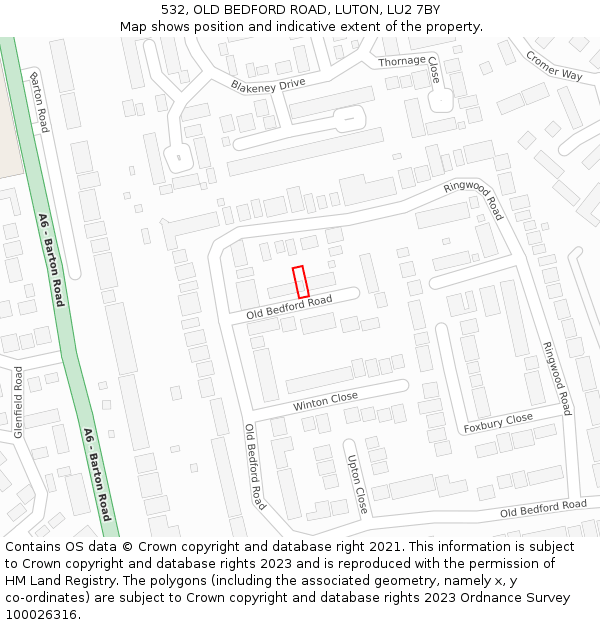 532, OLD BEDFORD ROAD, LUTON, LU2 7BY: Location map and indicative extent of plot