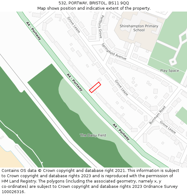 532, PORTWAY, BRISTOL, BS11 9QQ: Location map and indicative extent of plot