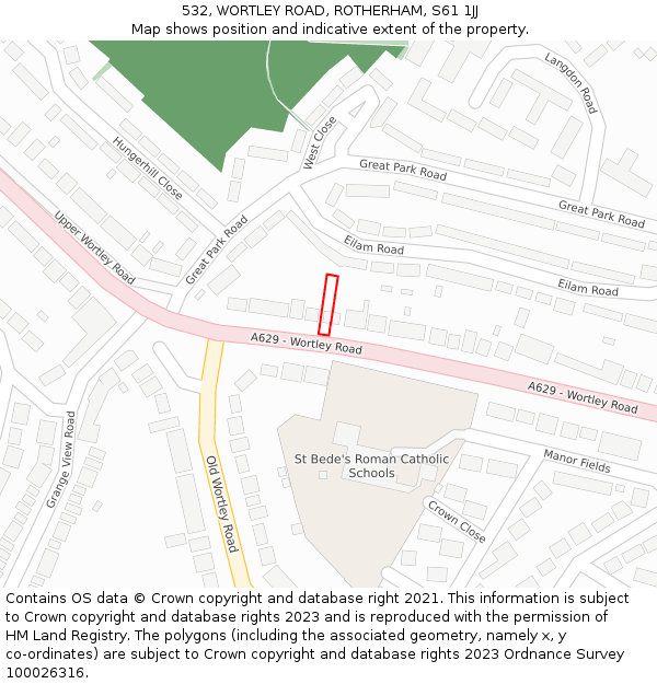 532, WORTLEY ROAD, ROTHERHAM, S61 1JJ: Location map and indicative extent of plot