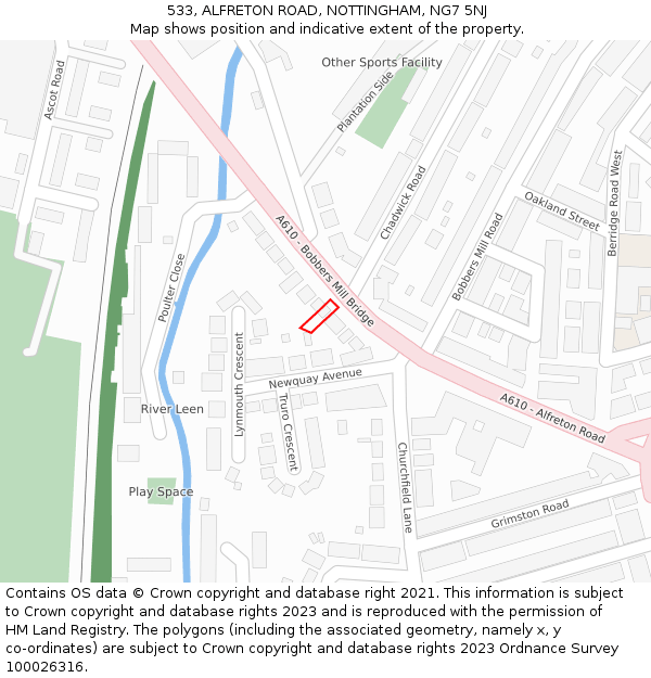 533, ALFRETON ROAD, NOTTINGHAM, NG7 5NJ: Location map and indicative extent of plot