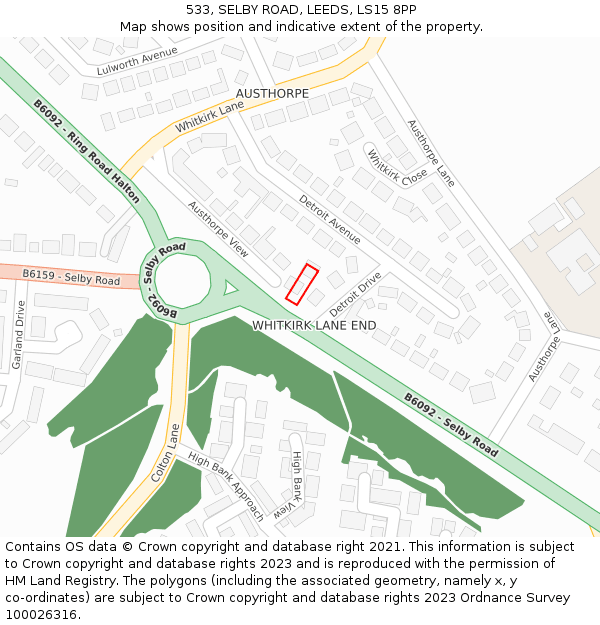 533, SELBY ROAD, LEEDS, LS15 8PP: Location map and indicative extent of plot