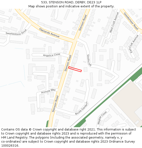 533, STENSON ROAD, DERBY, DE23 1LP: Location map and indicative extent of plot