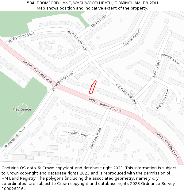 534, BROMFORD LANE, WASHWOOD HEATH, BIRMINGHAM, B8 2DU: Location map and indicative extent of plot