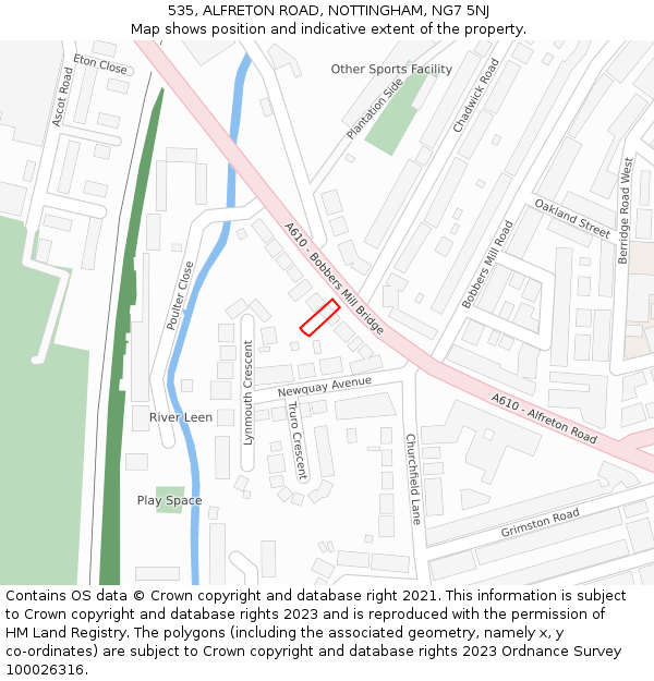 535, ALFRETON ROAD, NOTTINGHAM, NG7 5NJ: Location map and indicative extent of plot