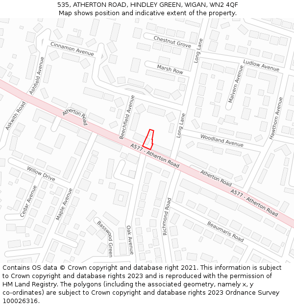 535, ATHERTON ROAD, HINDLEY GREEN, WIGAN, WN2 4QF: Location map and indicative extent of plot