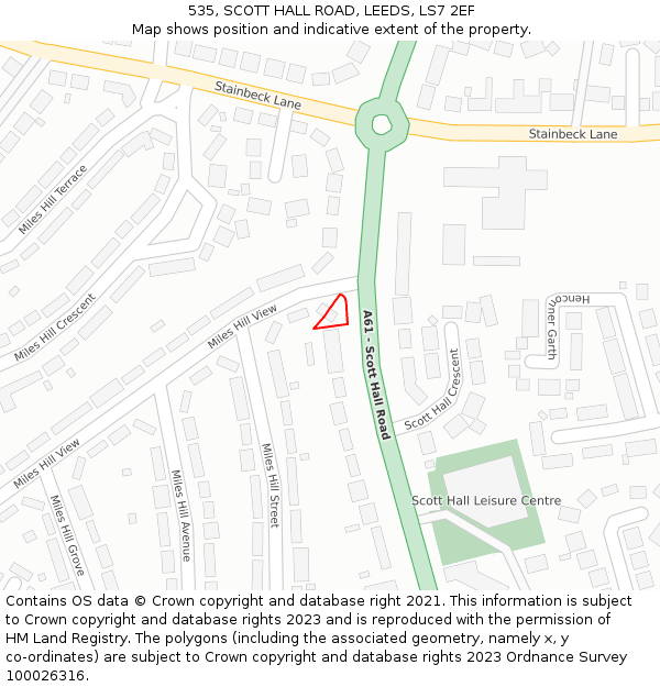 535, SCOTT HALL ROAD, LEEDS, LS7 2EF: Location map and indicative extent of plot