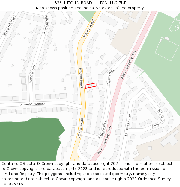 536, HITCHIN ROAD, LUTON, LU2 7UF: Location map and indicative extent of plot