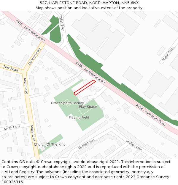 537, HARLESTONE ROAD, NORTHAMPTON, NN5 6NX: Location map and indicative extent of plot