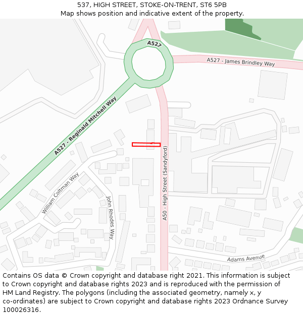 537, HIGH STREET, STOKE-ON-TRENT, ST6 5PB: Location map and indicative extent of plot