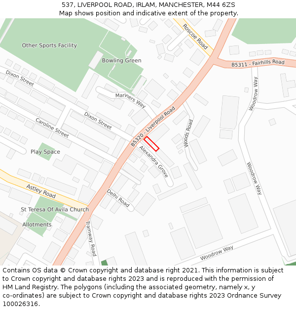 537, LIVERPOOL ROAD, IRLAM, MANCHESTER, M44 6ZS: Location map and indicative extent of plot