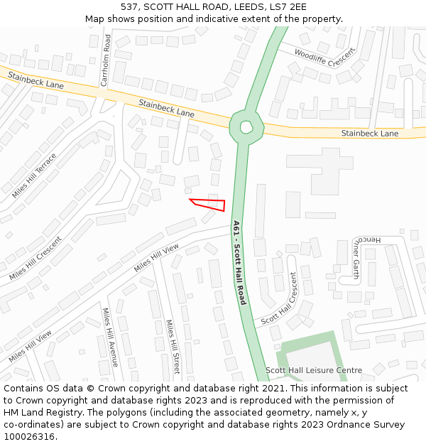 537, SCOTT HALL ROAD, LEEDS, LS7 2EE: Location map and indicative extent of plot