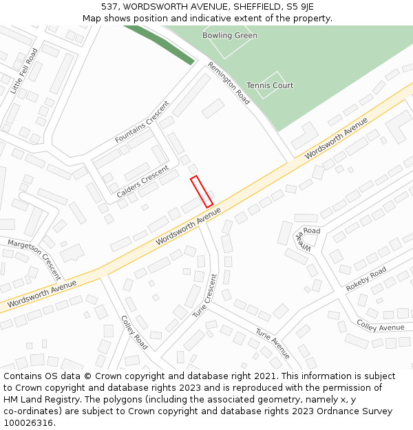 537, WORDSWORTH AVENUE, SHEFFIELD, S5 9JE: Location map and indicative extent of plot