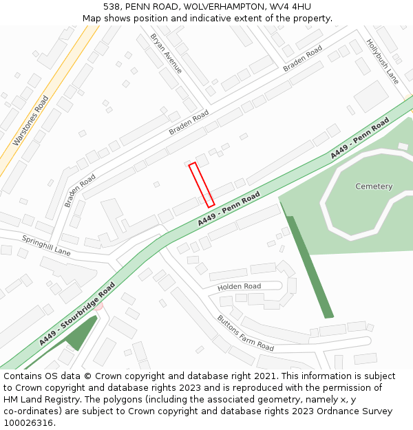 538, PENN ROAD, WOLVERHAMPTON, WV4 4HU: Location map and indicative extent of plot