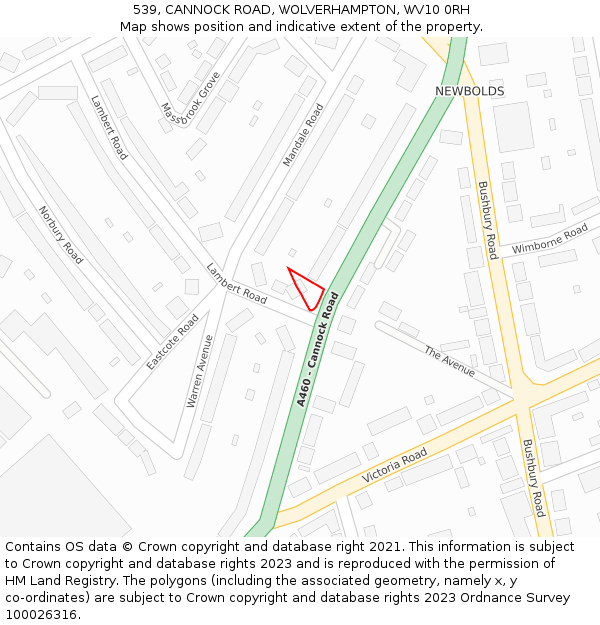 539, CANNOCK ROAD, WOLVERHAMPTON, WV10 0RH: Location map and indicative extent of plot