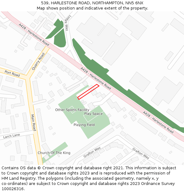 539, HARLESTONE ROAD, NORTHAMPTON, NN5 6NX: Location map and indicative extent of plot