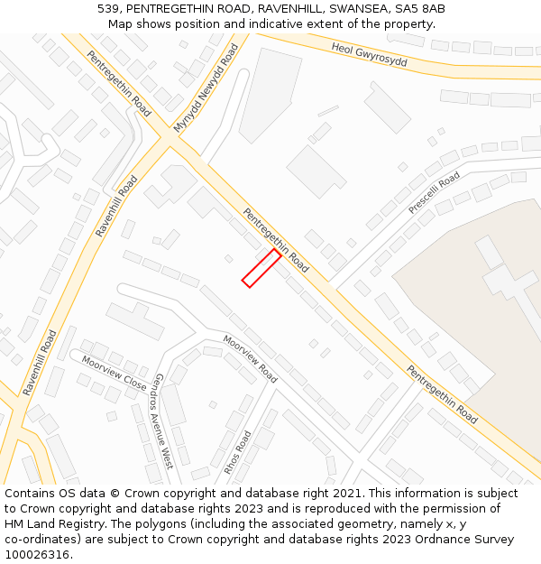 539, PENTREGETHIN ROAD, RAVENHILL, SWANSEA, SA5 8AB: Location map and indicative extent of plot