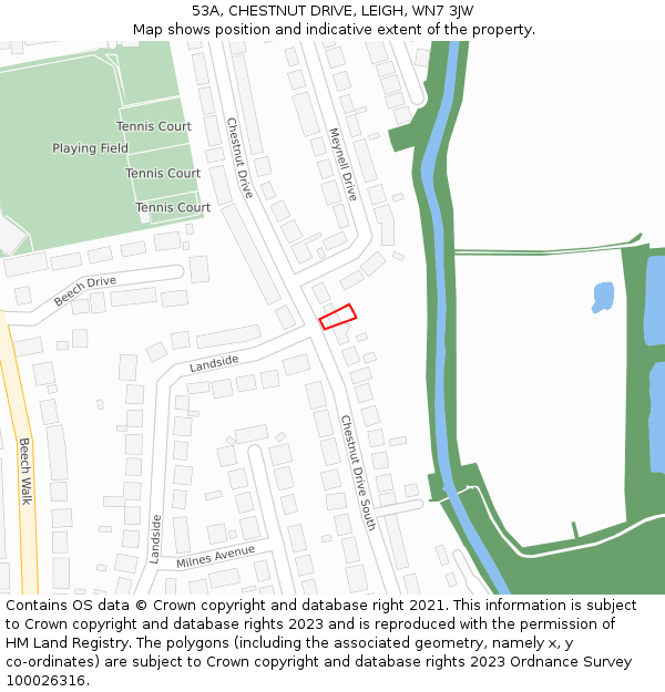53A, CHESTNUT DRIVE, LEIGH, WN7 3JW: Location map and indicative extent of plot