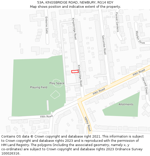 53A, KINGSBRIDGE ROAD, NEWBURY, RG14 6DY: Location map and indicative extent of plot