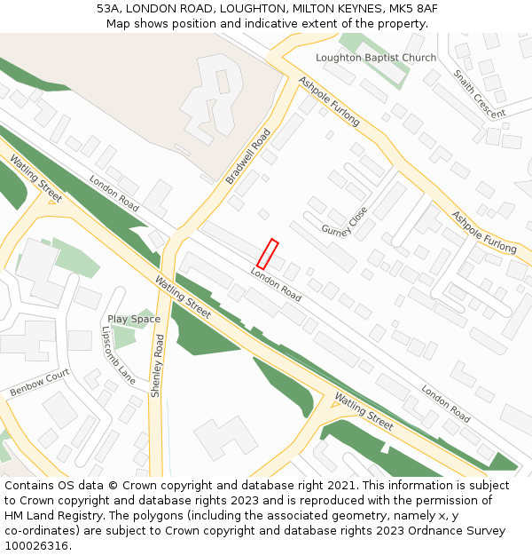 53A, LONDON ROAD, LOUGHTON, MILTON KEYNES, MK5 8AF: Location map and indicative extent of plot