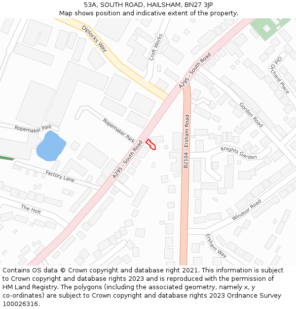 53A, SOUTH ROAD, HAILSHAM, BN27 3JP: Location map and indicative extent of plot