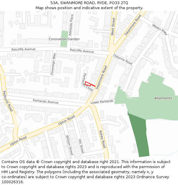 53A, SWANMORE ROAD, RYDE, PO33 2TQ: Location map and indicative extent of plot