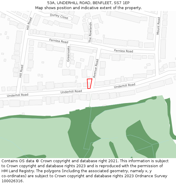 53A, UNDERHILL ROAD, BENFLEET, SS7 1EP: Location map and indicative extent of plot
