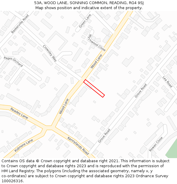 53A, WOOD LANE, SONNING COMMON, READING, RG4 9SJ: Location map and indicative extent of plot