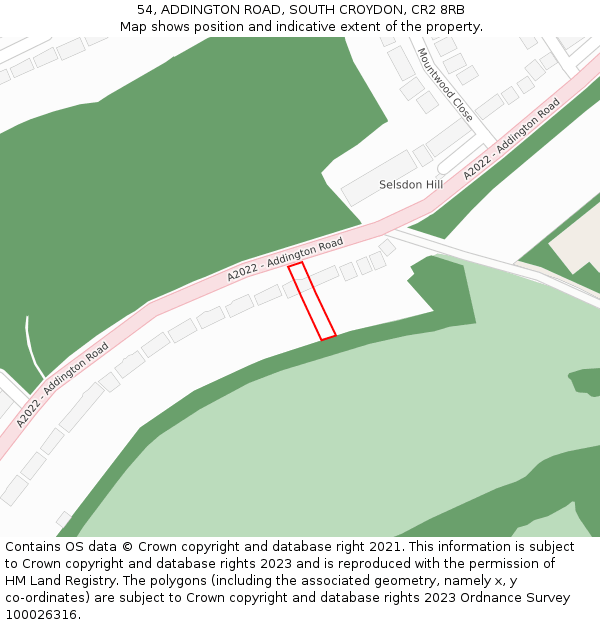 54, ADDINGTON ROAD, SOUTH CROYDON, CR2 8RB: Location map and indicative extent of plot