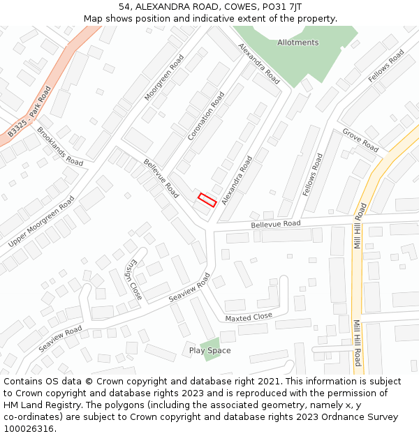 54, ALEXANDRA ROAD, COWES, PO31 7JT: Location map and indicative extent of plot