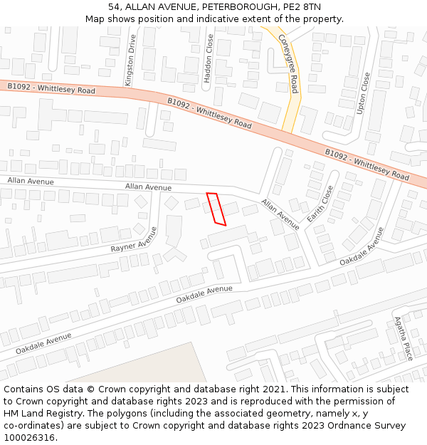 54, ALLAN AVENUE, PETERBOROUGH, PE2 8TN: Location map and indicative extent of plot