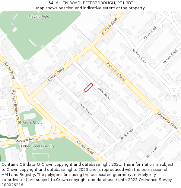54, ALLEN ROAD, PETERBOROUGH, PE1 3BT: Location map and indicative extent of plot
