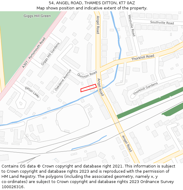 54, ANGEL ROAD, THAMES DITTON, KT7 0AZ: Location map and indicative extent of plot