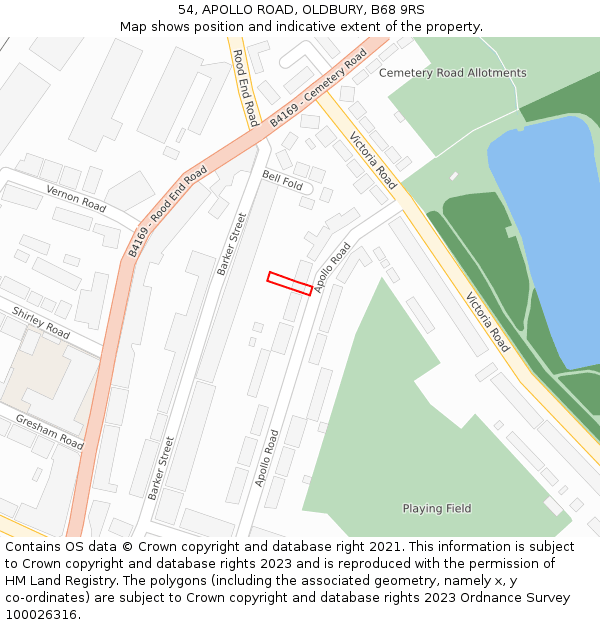 54, APOLLO ROAD, OLDBURY, B68 9RS: Location map and indicative extent of plot