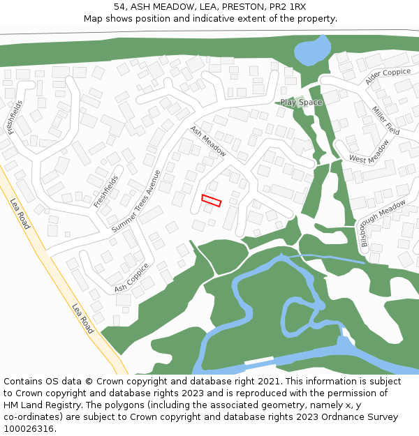 54, ASH MEADOW, LEA, PRESTON, PR2 1RX: Location map and indicative extent of plot