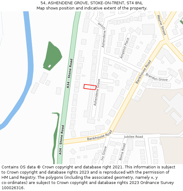 54, ASHENDENE GROVE, STOKE-ON-TRENT, ST4 8NL: Location map and indicative extent of plot