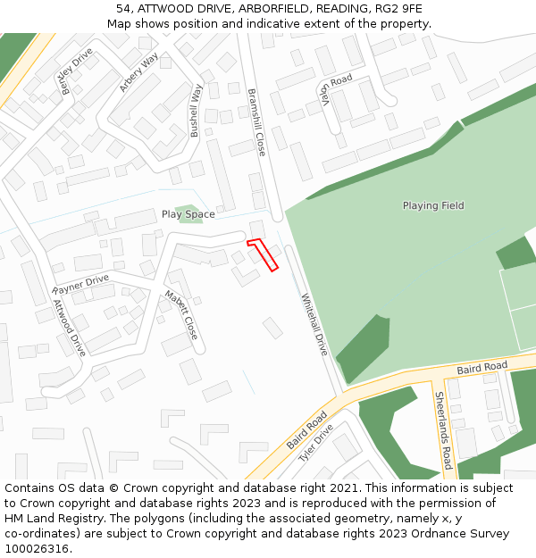54, ATTWOOD DRIVE, ARBORFIELD, READING, RG2 9FE: Location map and indicative extent of plot