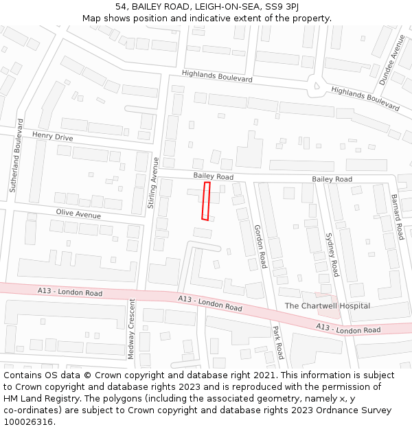 54, BAILEY ROAD, LEIGH-ON-SEA, SS9 3PJ: Location map and indicative extent of plot