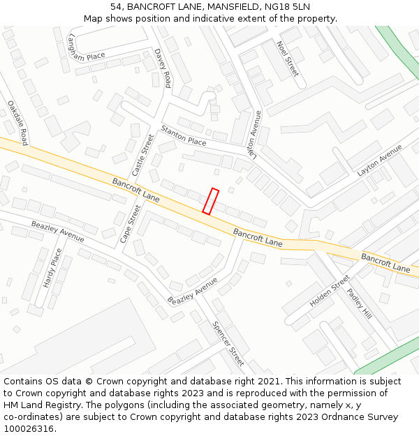 54, BANCROFT LANE, MANSFIELD, NG18 5LN: Location map and indicative extent of plot