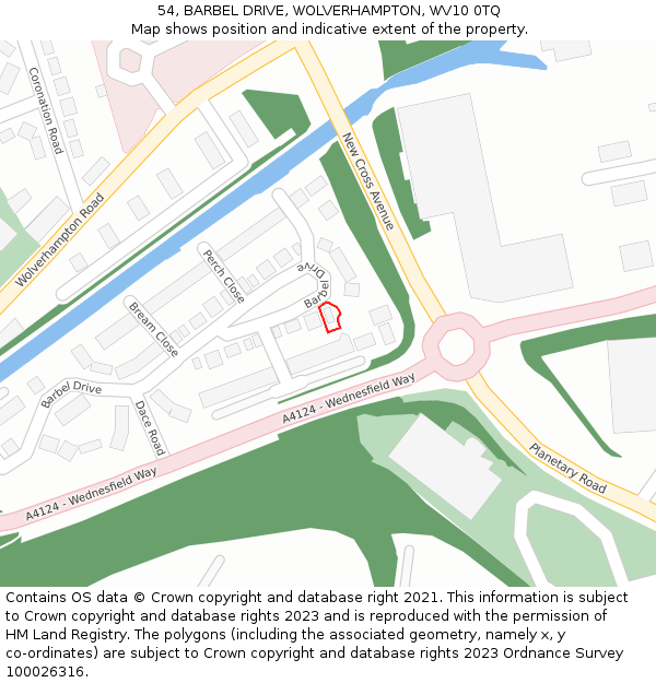 54, BARBEL DRIVE, WOLVERHAMPTON, WV10 0TQ: Location map and indicative extent of plot