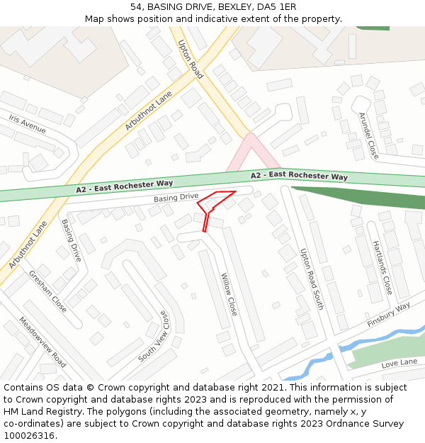 54, BASING DRIVE, BEXLEY, DA5 1ER: Location map and indicative extent of plot