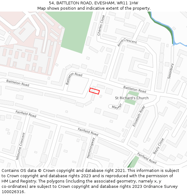 54, BATTLETON ROAD, EVESHAM, WR11 1HW: Location map and indicative extent of plot